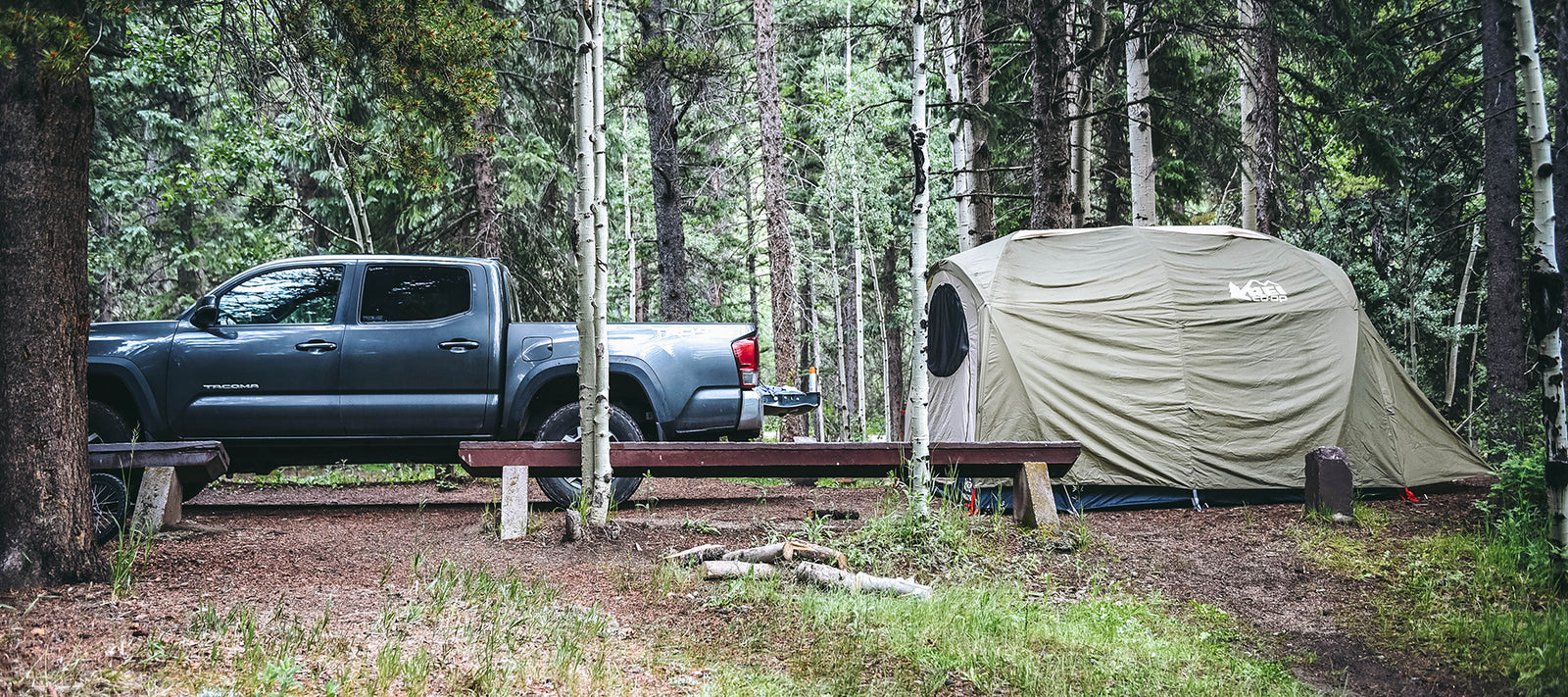 toyota tacoma camping tent set up at 